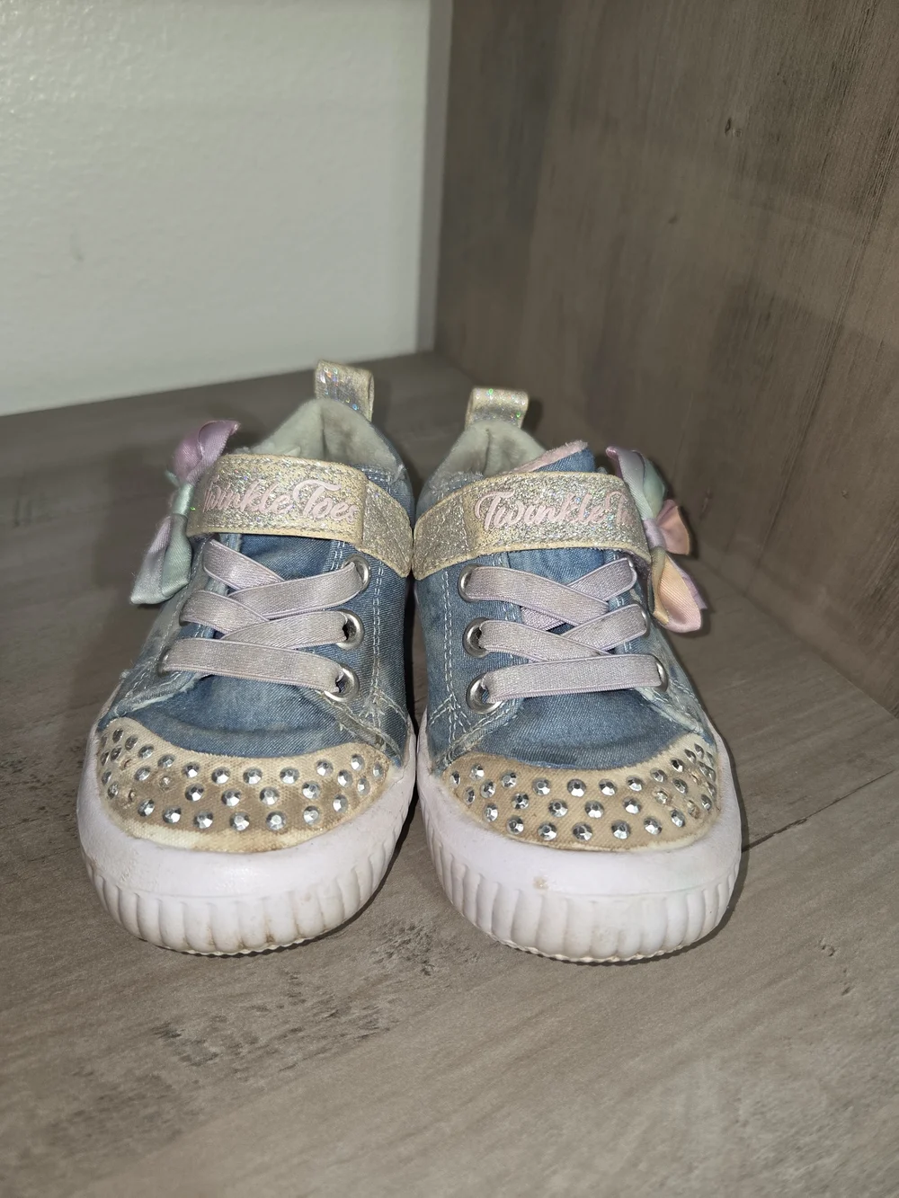 Skechers Blue Denim Kids' Sparkle Sneakers with Pastel Bows